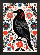 Raven Scandinavian Folk Framed