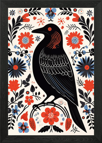 Raven scandinavian folk framed - raven,