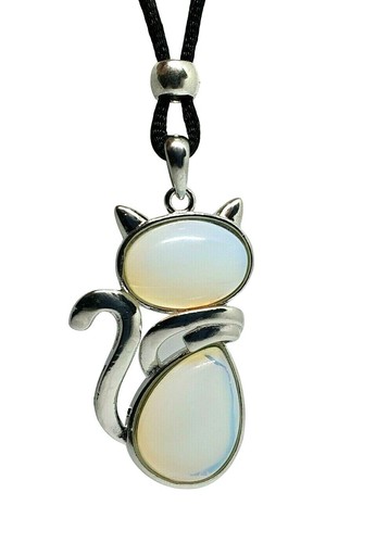 Opalite cat necklace pendant - necklace,