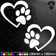 2x DOG PAW PRINT HEART Car Van