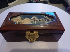 Vintage Chinese Laquered Jewellery Box with Carved Cork Diorama Picture