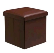 Leather Folding Storage Box Ottoman Seat Stool For Living Room & Hallway -Stains