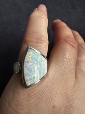 925  Sterling Silver Fiery Synthetic Opal Open  Ring -UK Size H