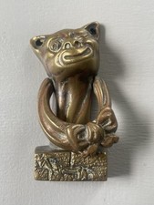ANTIQUE VICTORIAN SMALL SOLID BRASS CHESHIRE CAT DOOR KNOCKER