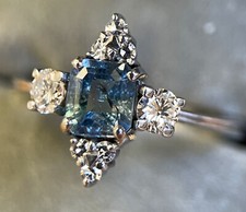 Diamond Aquamarine Ring Antique TCW 1.25 Carats 9ct White Gold Size M BA203