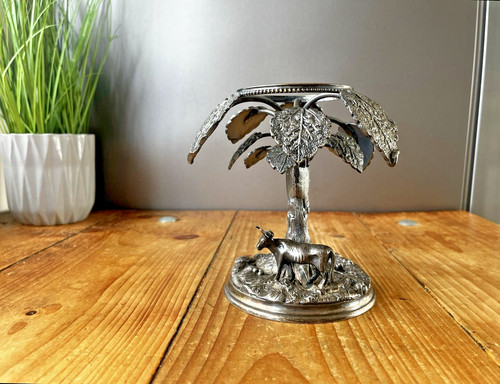 Antique silver plate cow tree - plate,