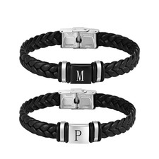 Men’s Personalised Leather Bracelet with A-Z Initial Charm | Stainless Steel Uk