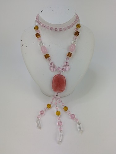Vintage pink glass amber bead - pink,