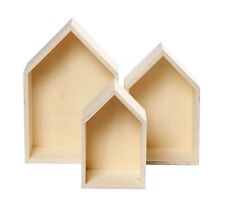 Wooden Shelves Shelf Plain Unpainted Wall Hang Shape Of House with backboard