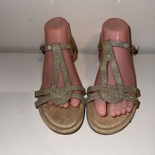 Gold Sparkly Slight Wedge Strapy Sandals EU Size 39
