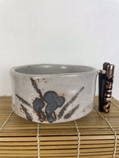 Japanese Ceramic Green Tea, Matcha Tea Bowl Shino Ware Artist Signed Stone Ware