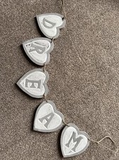 Dream Wooden Heart Bunting Nursery Baby Shabby Chic Rustic Grey Unisex Neutral