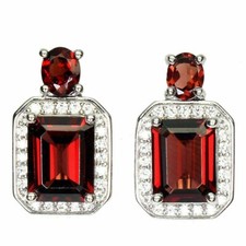 Silver earrings garnet genuine - silver,