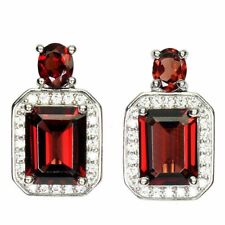 Silver Earrings Garnet Genuine