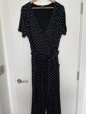 Editor's Cut Black White Polka Dot Cross-Over Jumpsuit Size 16