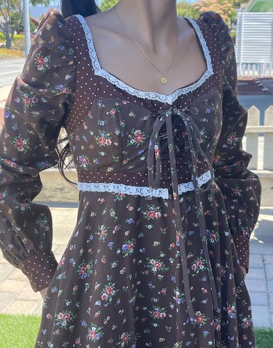 Vtg 70s gunne - dark, floral