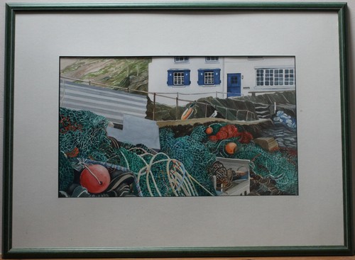 Cornwall harbour watercolour - cornwall,