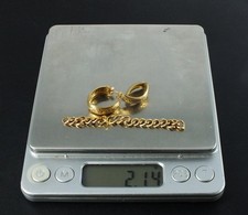 2.14G .375 9ct YELLOW GOLD Curb Chain & Earring *SCRAP* Lot Jewellery Set - BD4