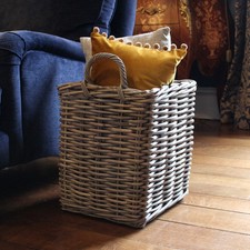 Fireside Square Small Log Basket Wicker Rattan Stove Wood Toy Storage - Grey