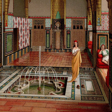 MOORISH BATH HOUSE – Islamic Tile Fountain Interior – 1876 Antique Print