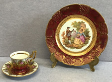 vintage plate cup saucer Limoges La Reine porcelain courting couple scene T3948
