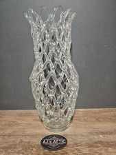 Large Vintage Lattice Web Art Clear Glass Vase Hand Blown Pulled Glass
