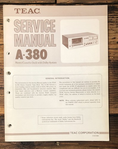 Teac 380 cassette service - a-380,