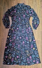 Joules Women's Winslet Dress, 14, Black With Floral Print, Belted Shirt Dress
