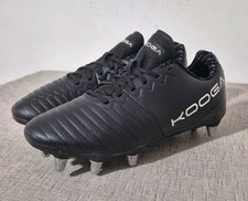 KooGa Power RGBY Leather Rugby Boots Mens UK 8 Black White Screw On Studs Padded