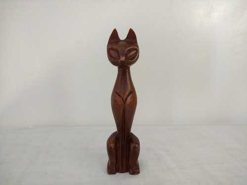 Vintage handmade wood cat - wood,