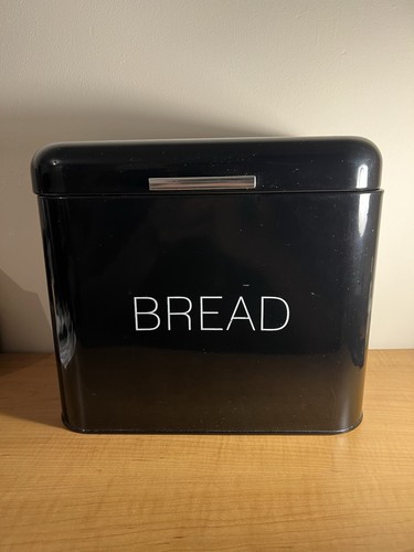 Black metal bread bin - black,