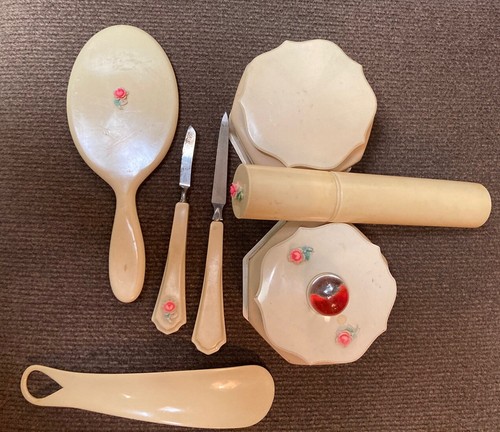 Celluloid dresser set ivory - set,