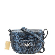 Michael Kors Python Embossed MK Logo Crossbody Shoulder Bag 35S4S6RC1Y Blue Blac