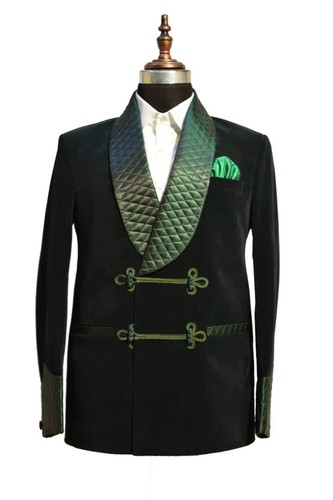 Mens green smoking jacket - green,