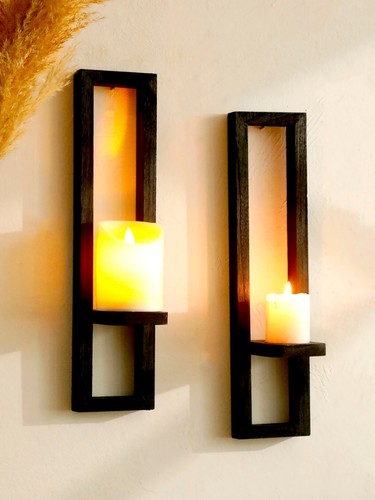 Black wooden wall candle - wall,