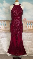 Evening Dress 10 Red Sequin Quiz Ballgown Stretch Long Formal Gatsby Red Deco