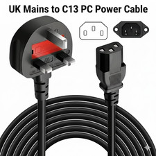 5M, 10M Long 3 Pin Mains Power Lead 3 Prong Plug Cord / C13 to UK 3 Pin Plug UK