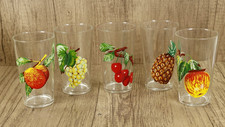 5x Vintage Juice Glasses Reims VMC France Assorted Fruit Designs