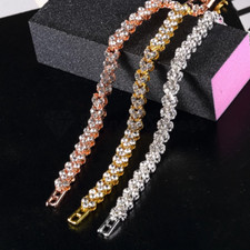 Sparkling Sterling Silver Plated Diamond Cut Tennis Gold Chain Bracelet Bangles