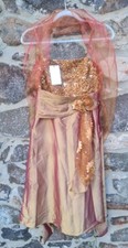 Stunning gold pink floral strappy Sequin Tie Waist dress, Cherlone New uk 12 14