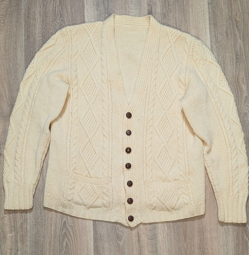 Hand knitted cream wool cable - knitted,
