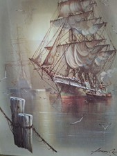 Vintage Framed Nautical  Sailing Ship Picture-Frame  27X23 CM