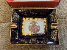 Porcelaine Imperia Limoges France Porcelain Royal Blue Golden Ashtray/Dish Boxed