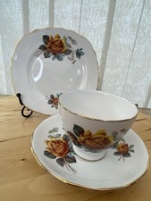 Royal Vale Bone China Trio Yellow Rose Pattern Cup Saucer Side Plate Vintage Eng