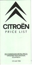 Citroen Price List 1985 July 2CV6 LNA Visa Van GSA BX CX