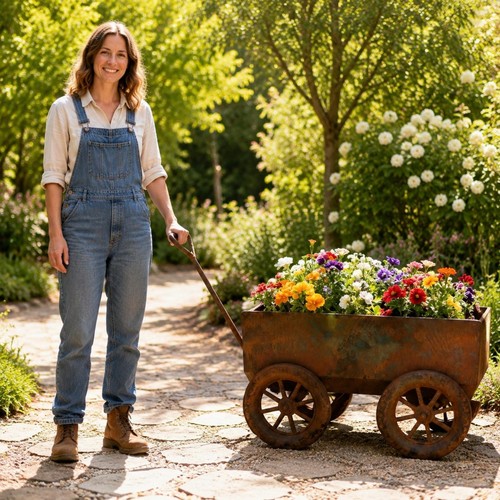 Wheelbarrow planter rustic - planter,