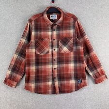 The Stronghold Mens Overshirt Jacket Large Orange Plaid Flannel Workwear