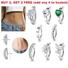 Belly Bars Navel Button Clicker Bar Ring CZ Gem Plain Body Piercing Jewellery
