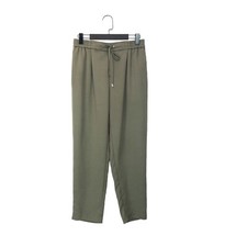 Zara Olive Green Pleated Front Slim Fit Drawstring Ankle Trousers - Size S