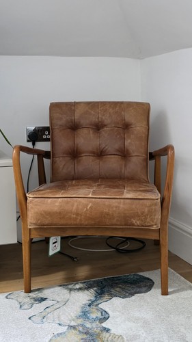 Leather and oak armchair - leather,